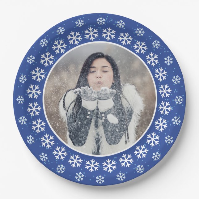 YOUR PHOTO in a Snowflake Frame paper plates (Front)