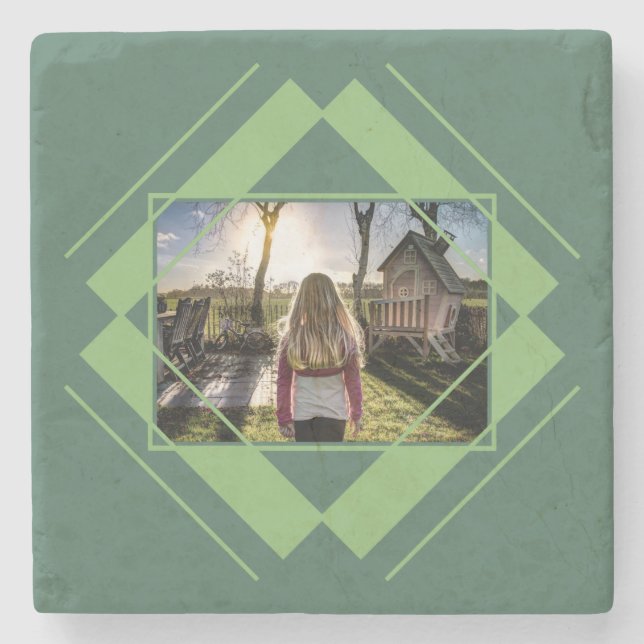 YOUR PHOTO in Geometric Pattern stone coasters (Front)