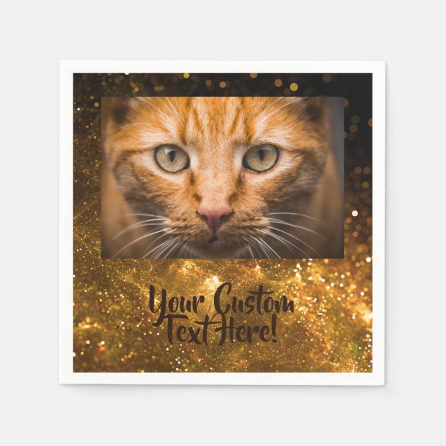 YOUR Photo in Glitter custom text paper napkins (Front)