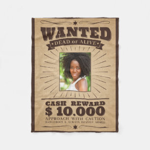 YOUR PHOTO in "Wanted" poster fleece blanket