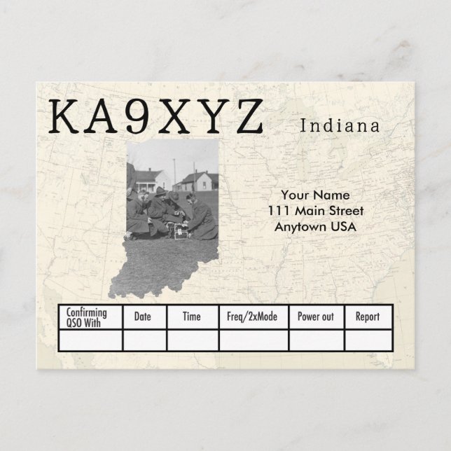 Your Photo Indiana Shaped Cutout Custom QSL Postcard (Front)