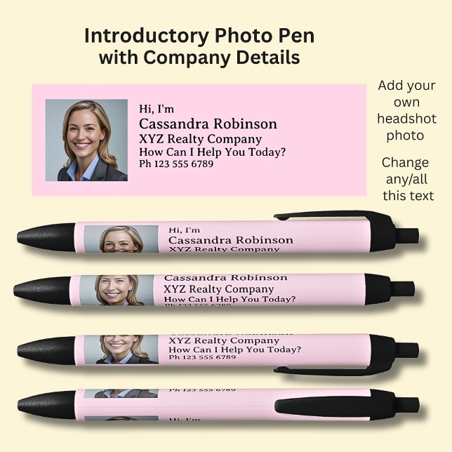 Your Photo & Introductory Details on Pink & Black Black Ink Pen (Creator Uploaded)