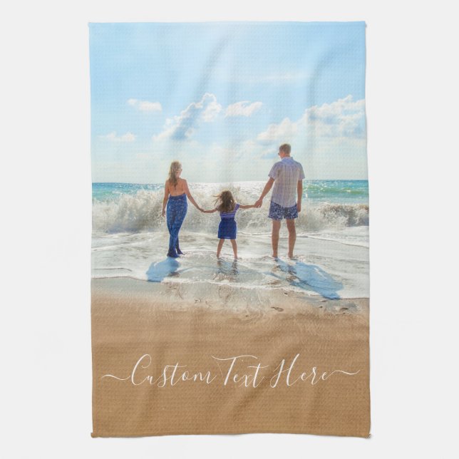 Your Photo Kitchen Towel with Custom Text (Vertical)
