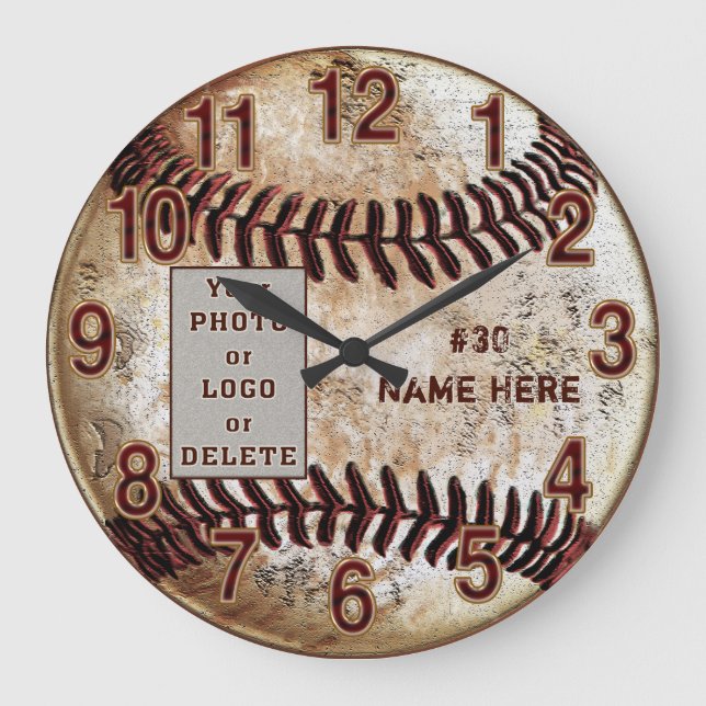Your Photo, Logo Personalized Baseball Wall Clock (Front)