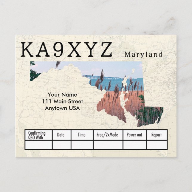 Your Photo Maryland Shaped Cutout Custom QSL Postcard (Front)