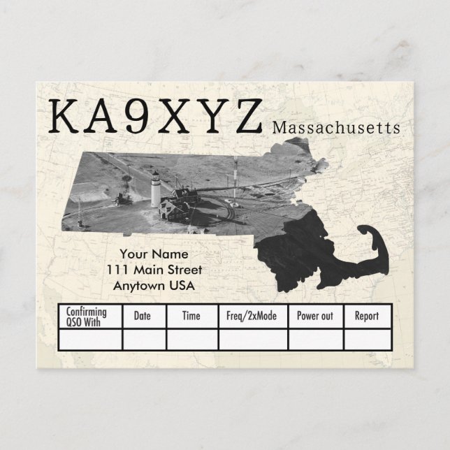 Your Photo Massachusetts Shaped Cutout Custom QSL Postcard (Front)