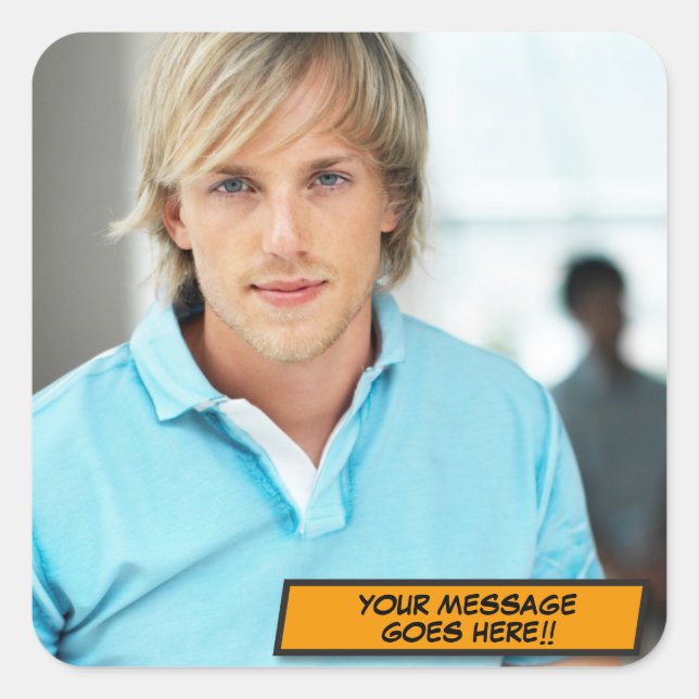 Your Photo Message Fun Retro Comic Book Pop Art Square Sticker (Front)