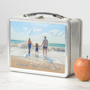 Your Photo Metal Lunch Box with Custom Text Name