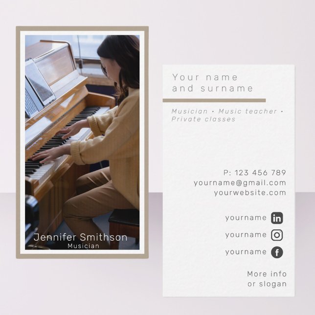 Your photo musician pianist framed Business Card (Creator Uploaded)