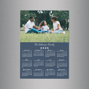 Your Photo Name Custom Blue 2026 Calendar Magnet