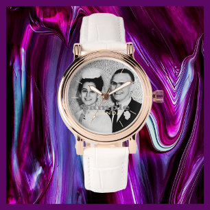 Your Photo Name Rose Gold Women's White Band Wrist Watch