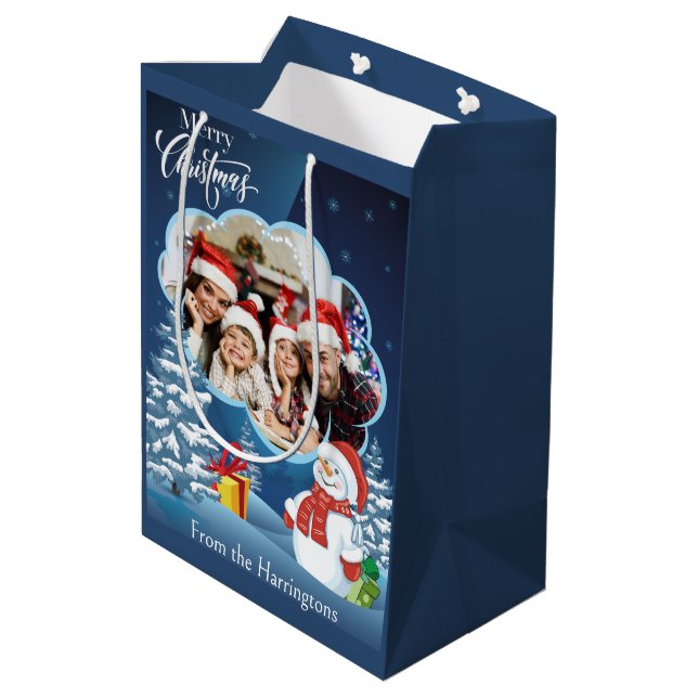 YOUR Photo & Name(s) Christmas Medium Gift Bag (Back Angled)