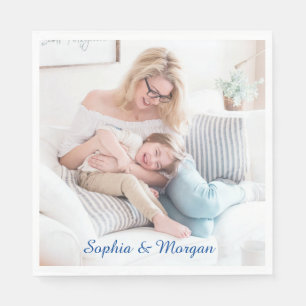 Your Photo & Name(s) in Blue Script Napkin