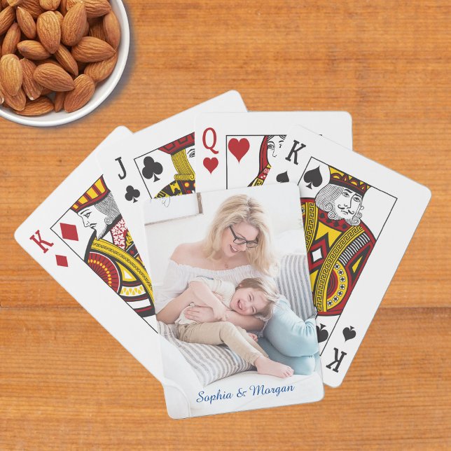 Your Photo & Name(s) in Blue Script Playing Cards (Creator Uploaded)