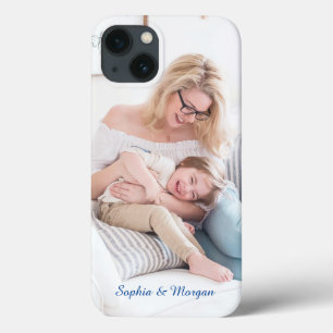 Your Photo & Name(s) or Message in Blue Script iPhone 13 Case