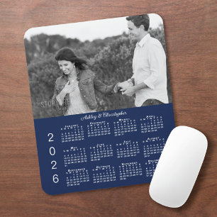 Your Photo Names Navy Blue 2026 Calendar Mouse Pad