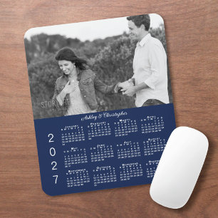Your Photo Names Navy Blue 2027 Calendar Mouse Pad
