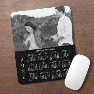 Your Photo Names Personalised Black 2025 Calendar Mouse Pad