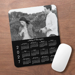 Your Photo Names Personalised Black 2027 Calendar Mouse Pad