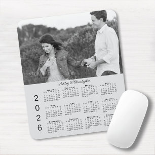 Your Photo Names Personalised Grey 2026 Calendar Mouse Pad
