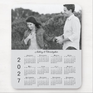 Your Photo Names Personalised Grey 2027 Calendar Mouse Pad