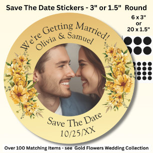 Your Photo & Names, Save The Date, Golden Yellow Classic Round Sticker
