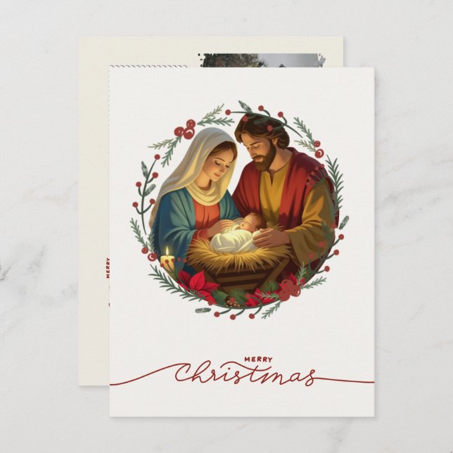 Your Photo Nativity Scene Baby Jesus in the Manger Holiday Postcard (Front/Back)