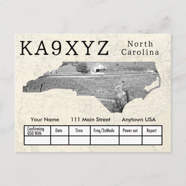 Your Photo North Carolina Shaped Cutout Custom QSL Postcard (Front)