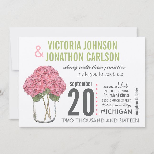 Your Photo on Back Hydrangea Mason Jar Wedding Invitation (Front)