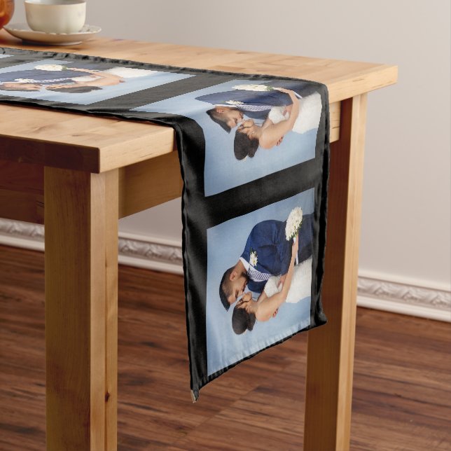 Your Photo Pattern on Black Personalised    Short Table Runner (In Situ)