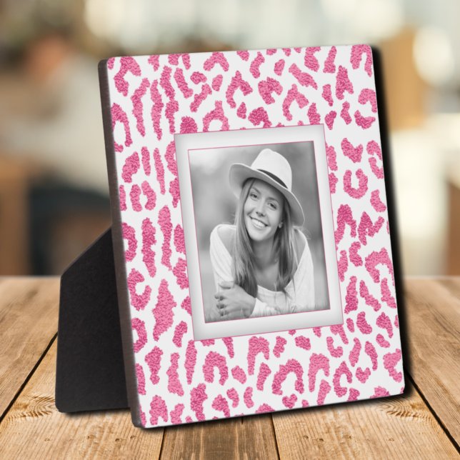 Your Photo Pink Leopard Border Plaque (Your Photo  with a Pink Leopard Border on Easel-Back Plaque)