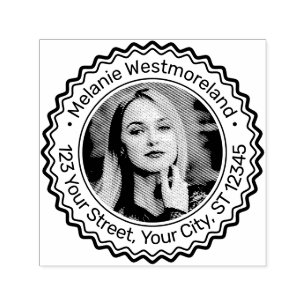 Your Photo Portrait #2 Round Name Return Address Self-inking Stamp