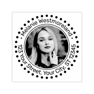 Your Photo Portrait #3 Round Name Return Address Self-inking Stamp