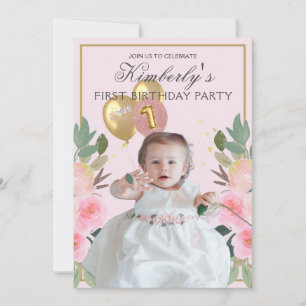 Your Photo Pretty in Pink Custom Girl First  Invitation
