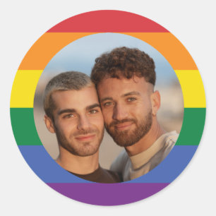 YOUR Photo Rainbow Flag Classic Round Sticker