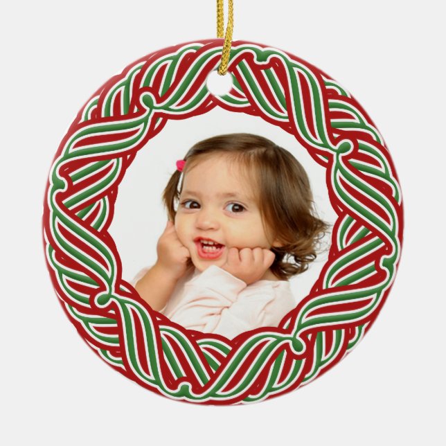 Your Photo Red & Green Frame Christmas Ornament (Front)