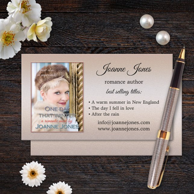 Your Photo Rose Gold Metallic Author Business Card (Creator Uploaded)