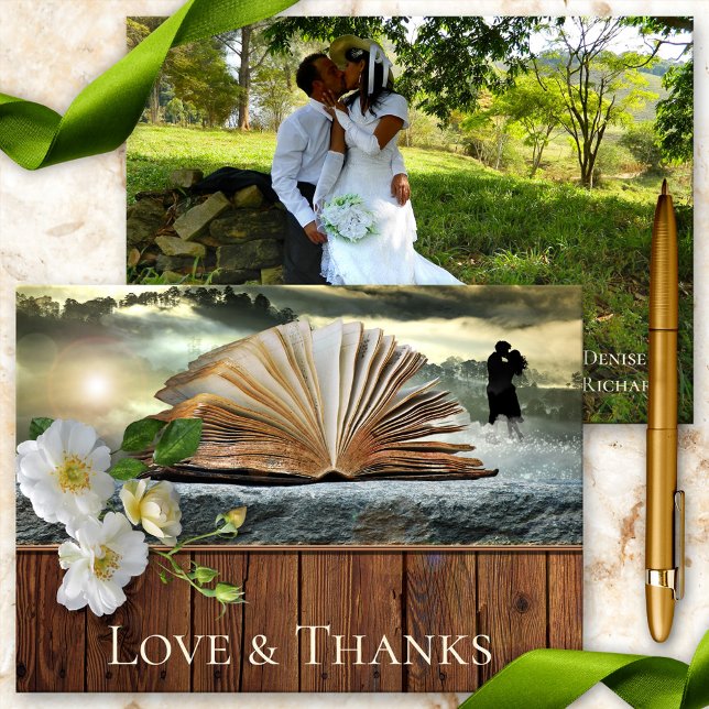 Your Photo Roses Books Wedding Thank You Card (Creator Uploaded)