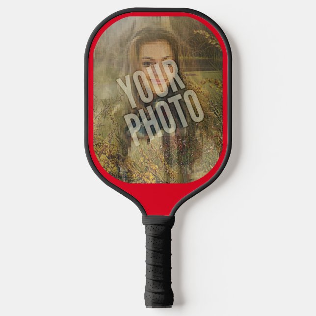 Your Photo Rounded Red Border Pickleball Paddle (Front)