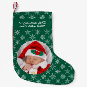 Your Photo Santa Baby Snowflake & Green Background Small Christmas Stocking
