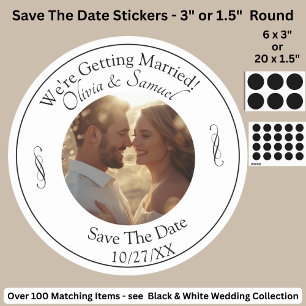 Your Photo, Save The Date, Black & White Infinity Classic Round Sticker