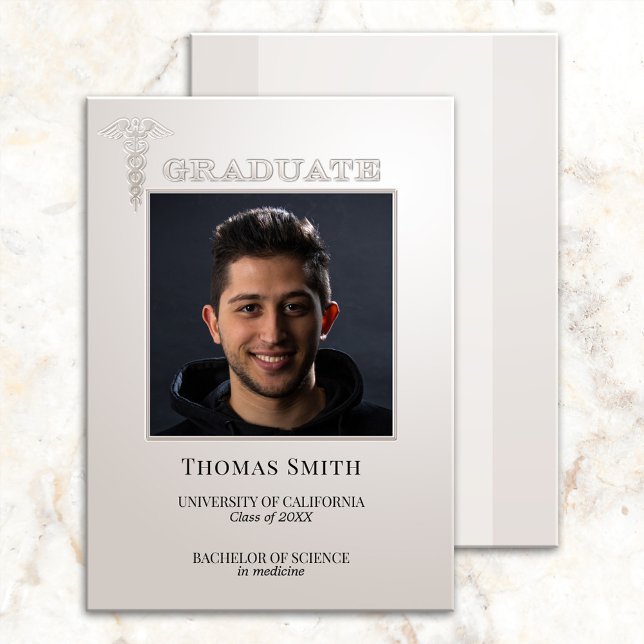 Your Photo Silver Caduceus Graduation Announcement (Creator Uploaded)