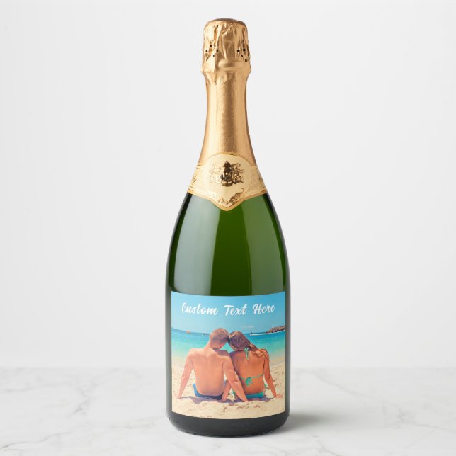 Your Photo Sparkling Wine Label Gift Custom Text (Front)