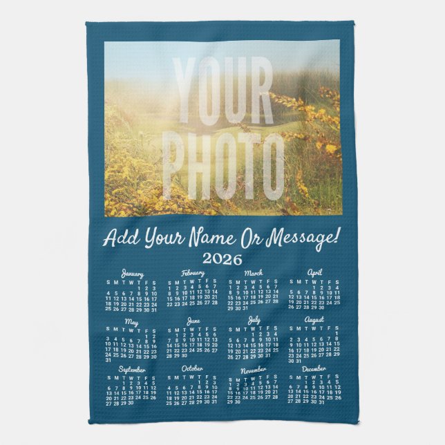 Your Photo Tea Towel Calendar Blue (Vertical)