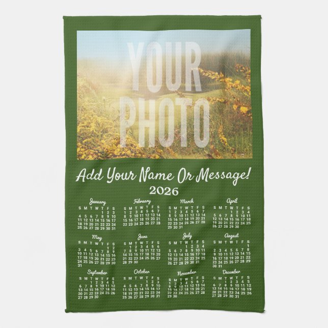 Your Photo Tea Towel Calendar Green (Vertical)