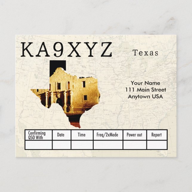 Your Photo Texas Shaped Cutout Custom QSL Postcard (Front)