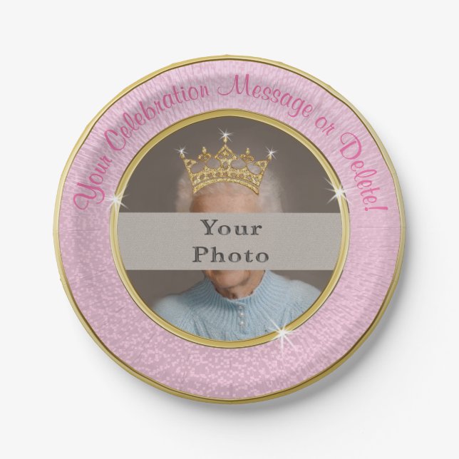 Your Photo, Text Pink and Gold Personalised Plates (Front)
