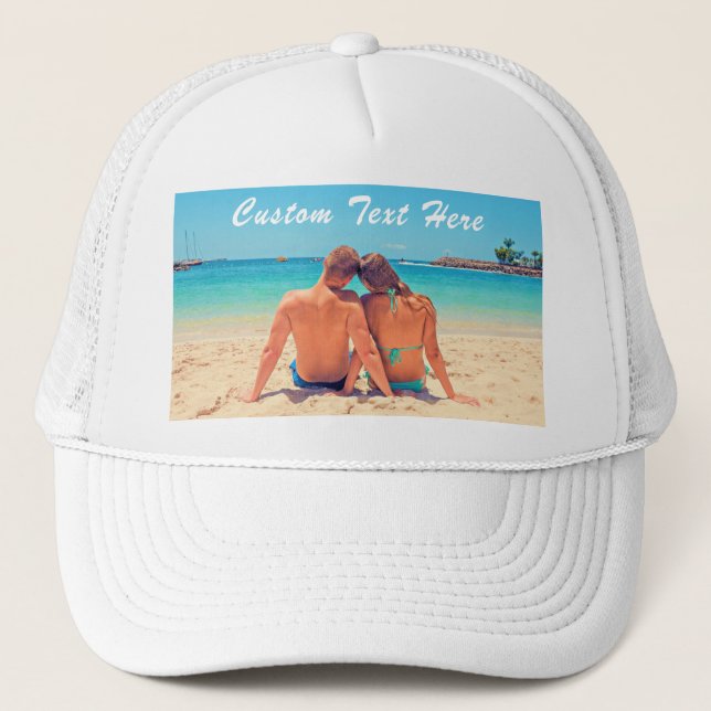 Your Photo Text Trucker Hat with Custom Text (Front)