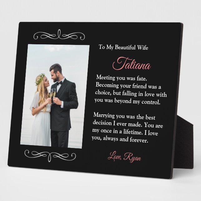 Your Photo To Beautiful Wife From Husband Elegant Plaque (Side)