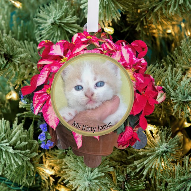 Your Photo -Traditional Annual Gift Poinsettia Tree Decoration Card (Insitu (Tree))